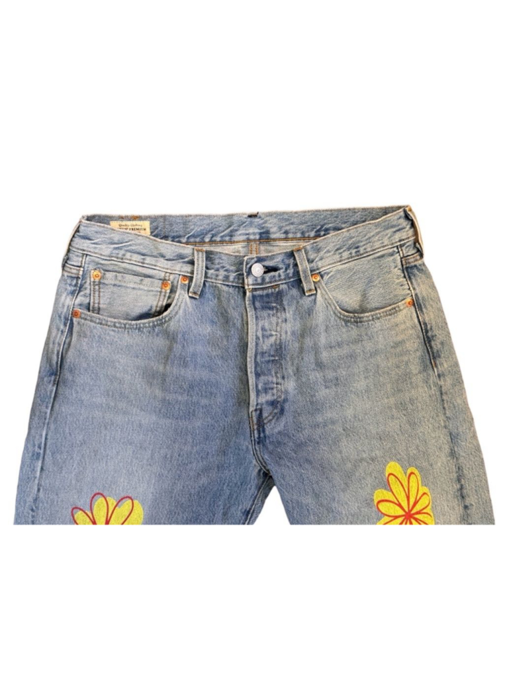 LEVI’S Men’s Premium 501 Original SUMMER LOVE JEANS Festival Groovy Sz 33x30 - Picture 4 of 11